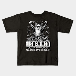 Northern Illinois Cicada Invasion Survivor Funny Cat Kids T-Shirt